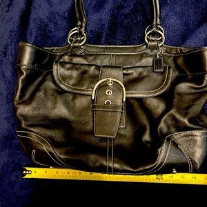 Large black leather Coach tote